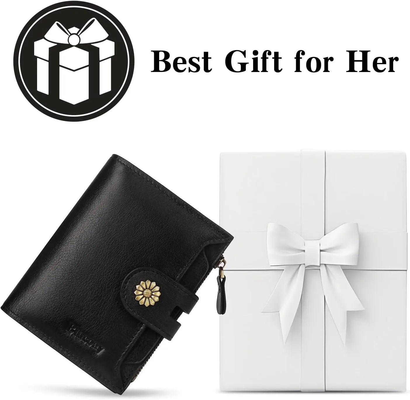 Wallet Women,RFID Blocking Leather Womens Wallet Bifold Compact Card Holder Small Wallet for Women with Removable ID Window Black
