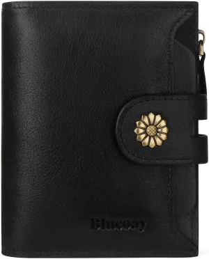 Wallet Women,RFID Blocking Leather Womens Wallet Bifold Compact Card Holder Small Wallet for Women with Removable ID Window Black