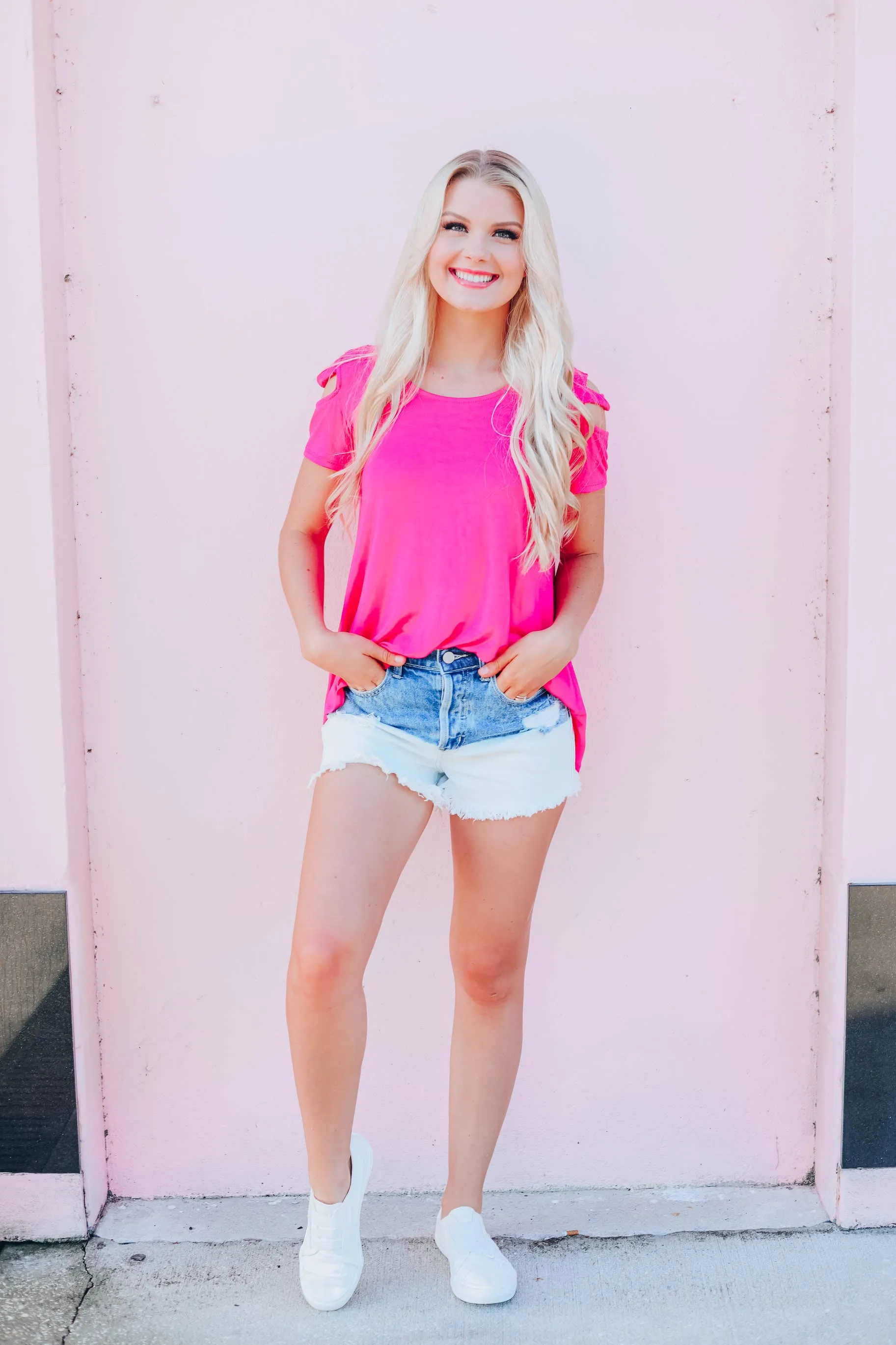 What A Tease Cold Shoulder Top - Pink